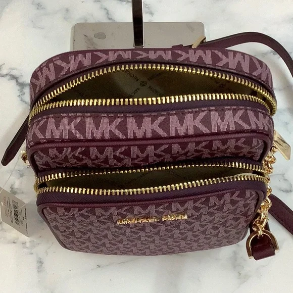 NWT Michael Kors Jet Set Travel Medium Logo Crossbody Bag ( Bordeaux Multi) - Picture 4 of 6